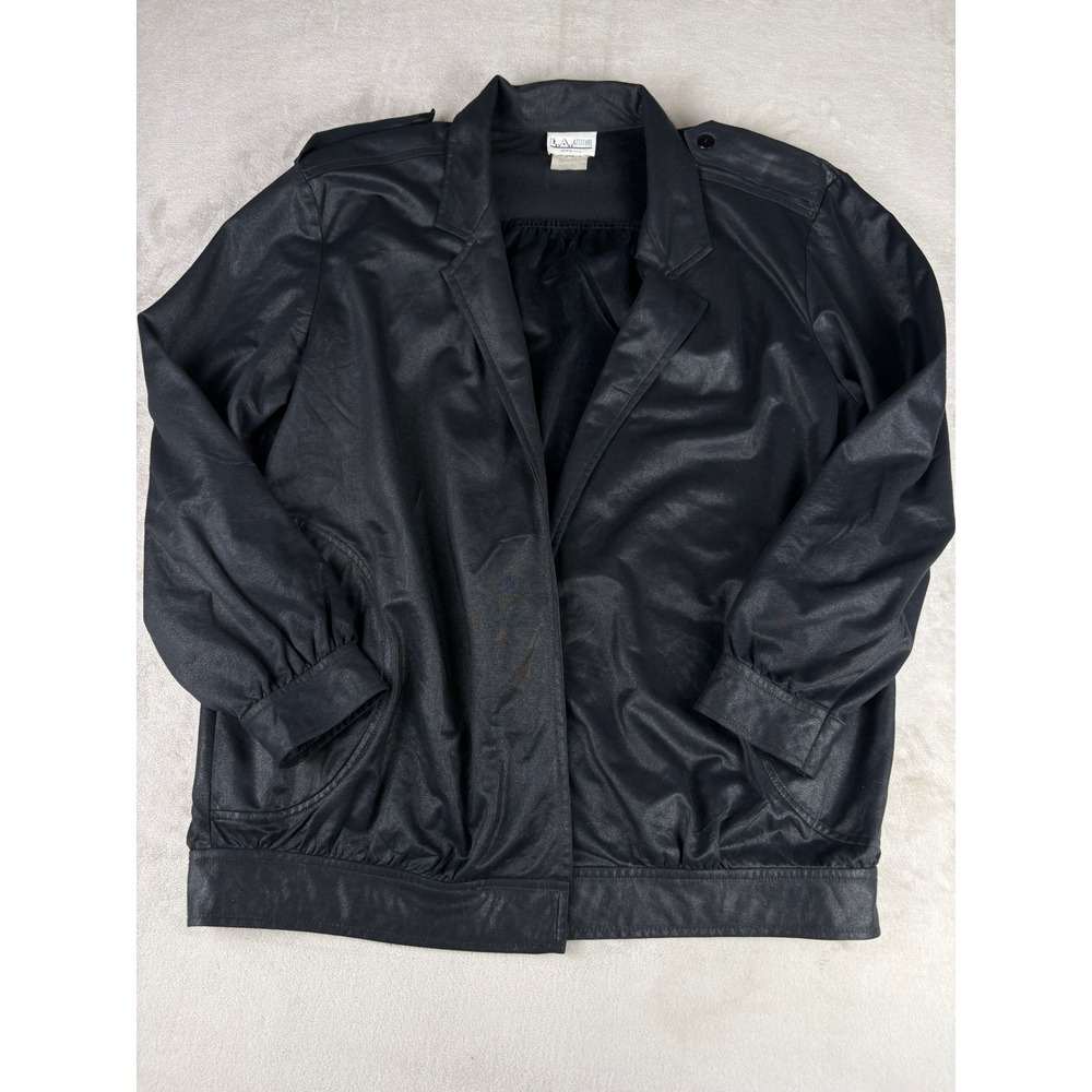 Vintage LA Attitude Black Faux Leather Jacket Epaulettes Women Large